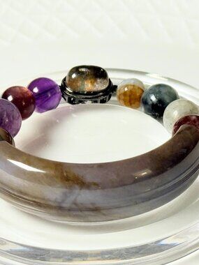 Half Bangle Bracelet Phantom Quartz Lepidolite Gemstone Handmade